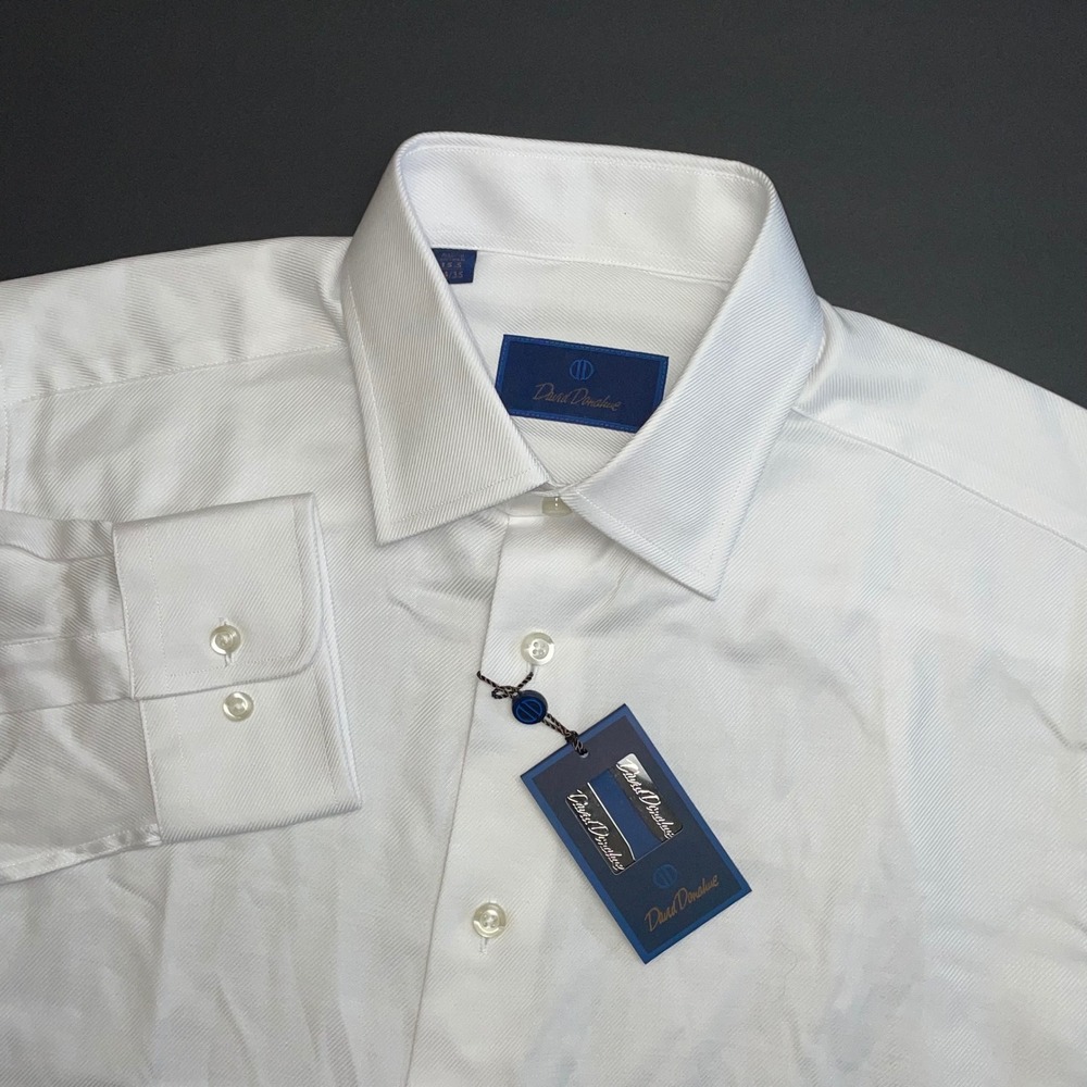 NEW David Donahue Dress Shirt Mens 15.5 34/35 Long Sleeve Solid White Twill
